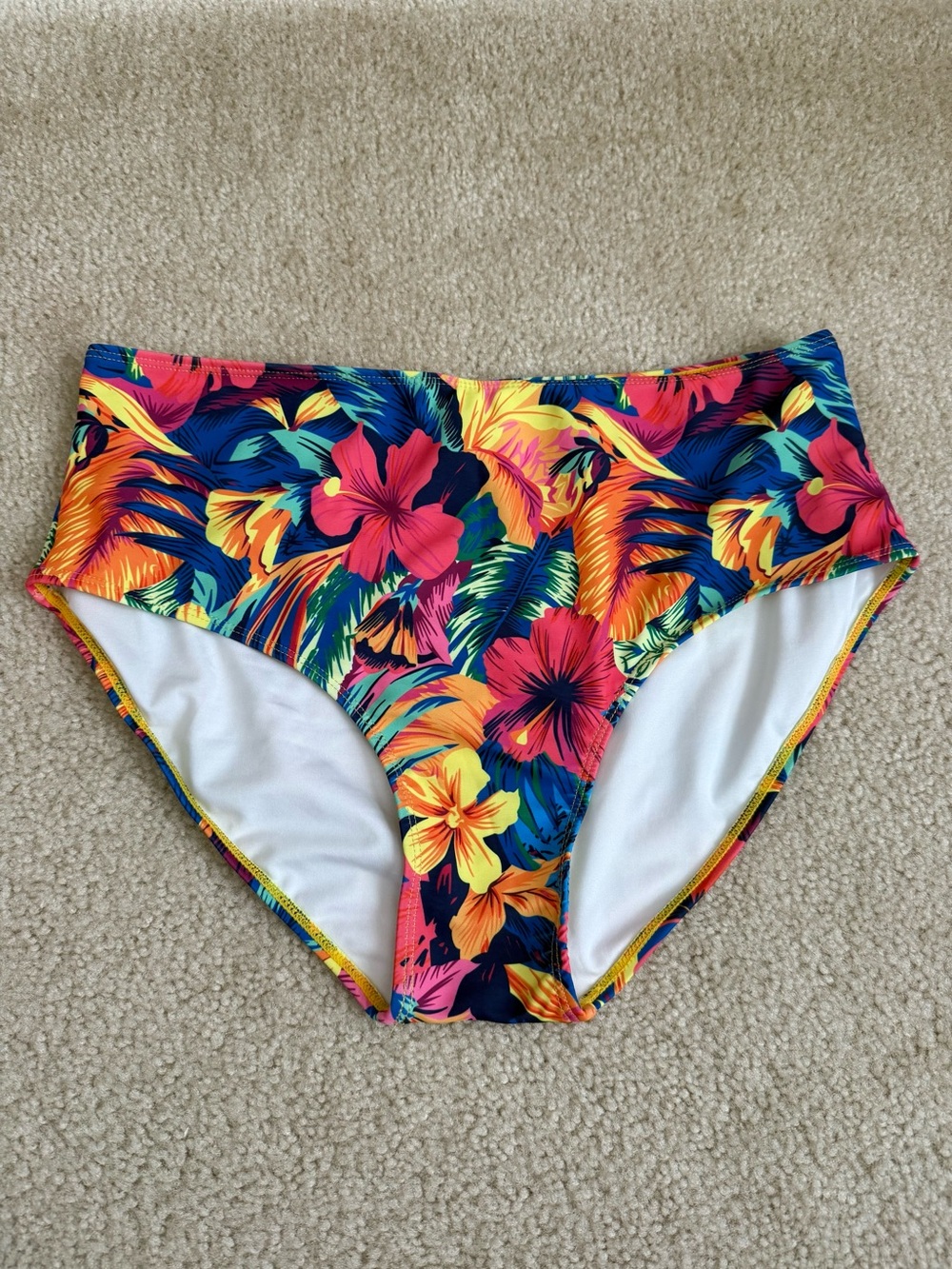 Womens Tropical Floral High Waist Bikini Bottoms (L)